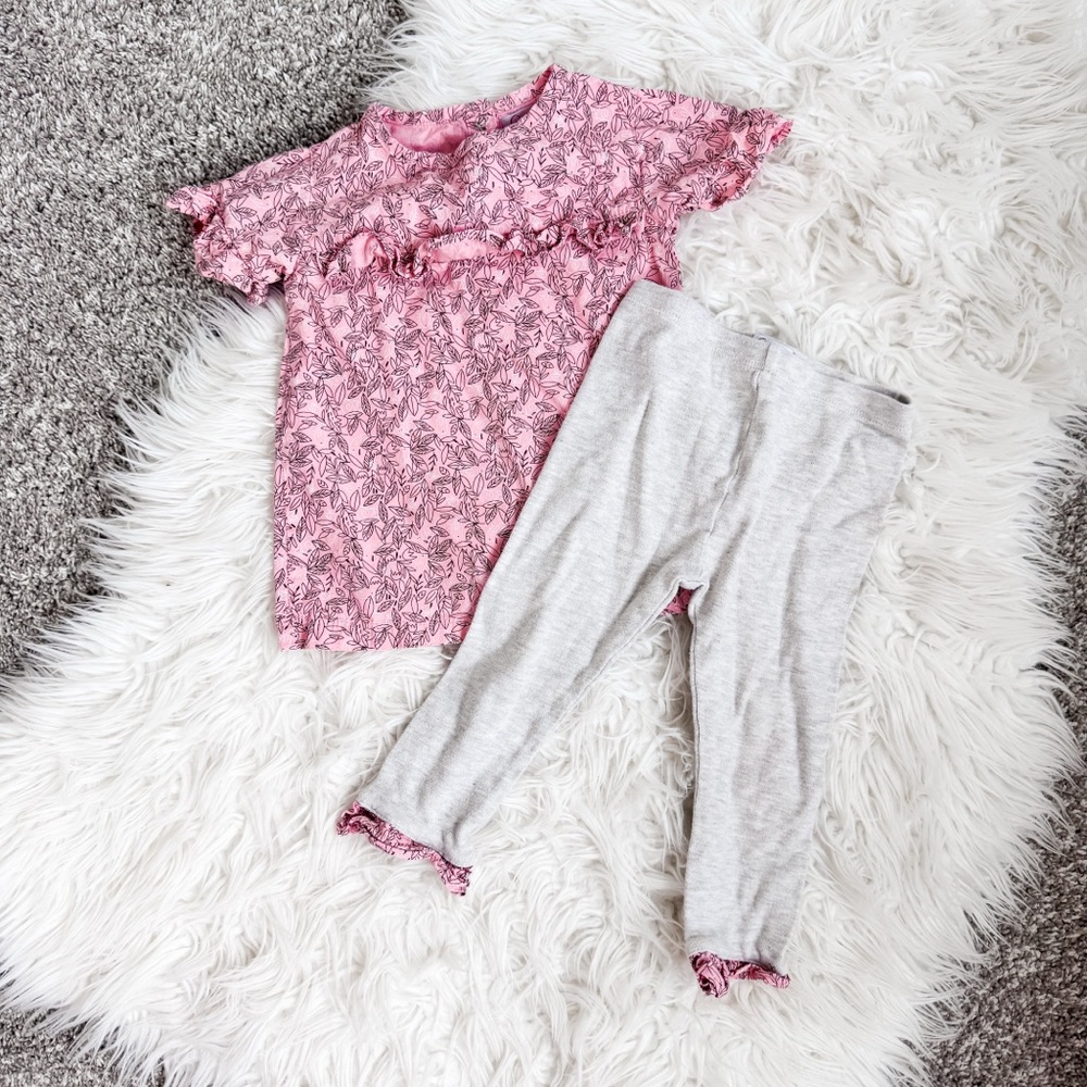 Quiltex Pink Bird Print Ruffle Matching Set Girls 2T Cotton